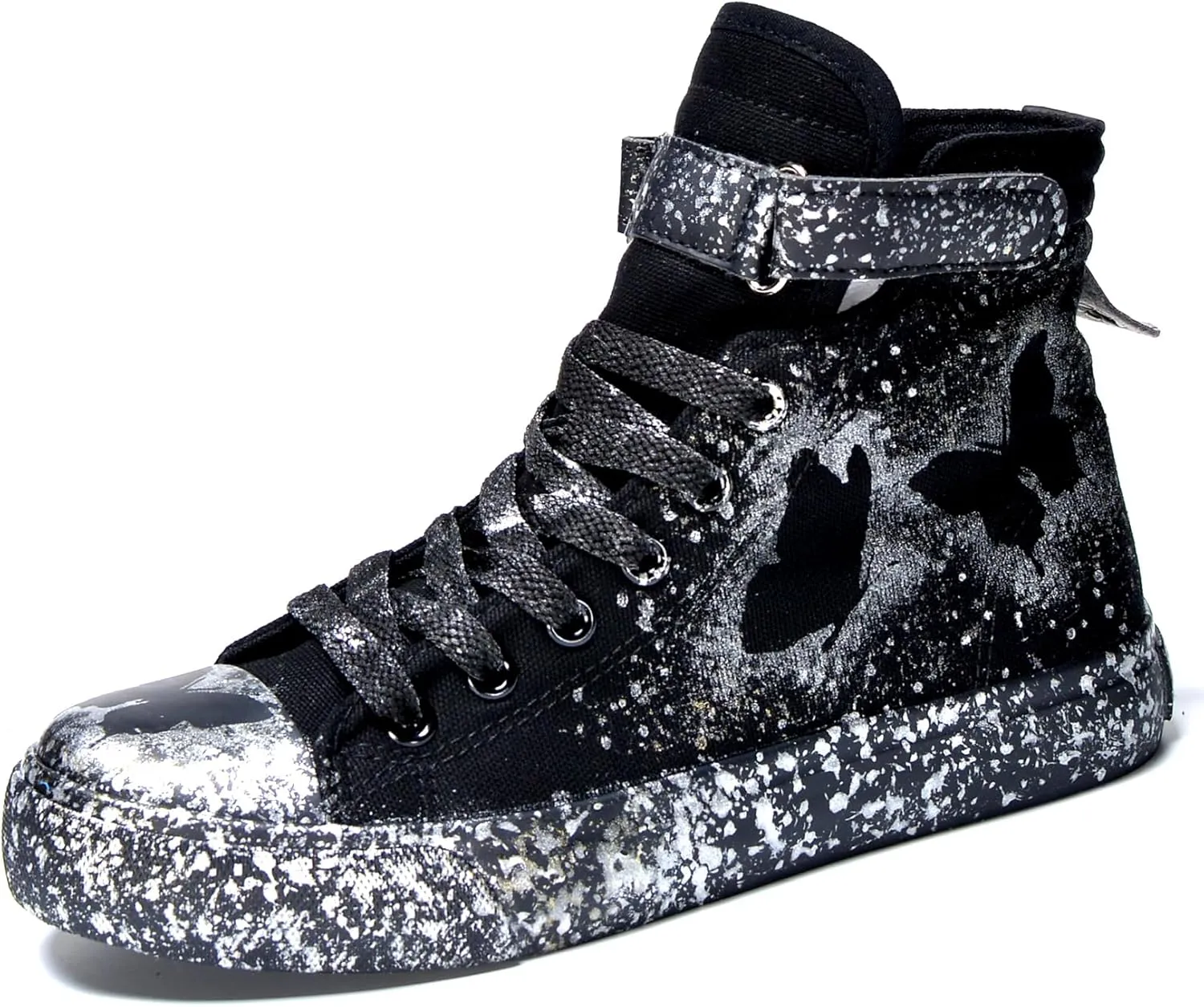 Women's Butterfly Pattern Sneakers Hand-Painted Fashion High Top Casual Lace Up Outdoor Shoes with Hook-and-Loop All-Season Comfort Easy Wear Shoes