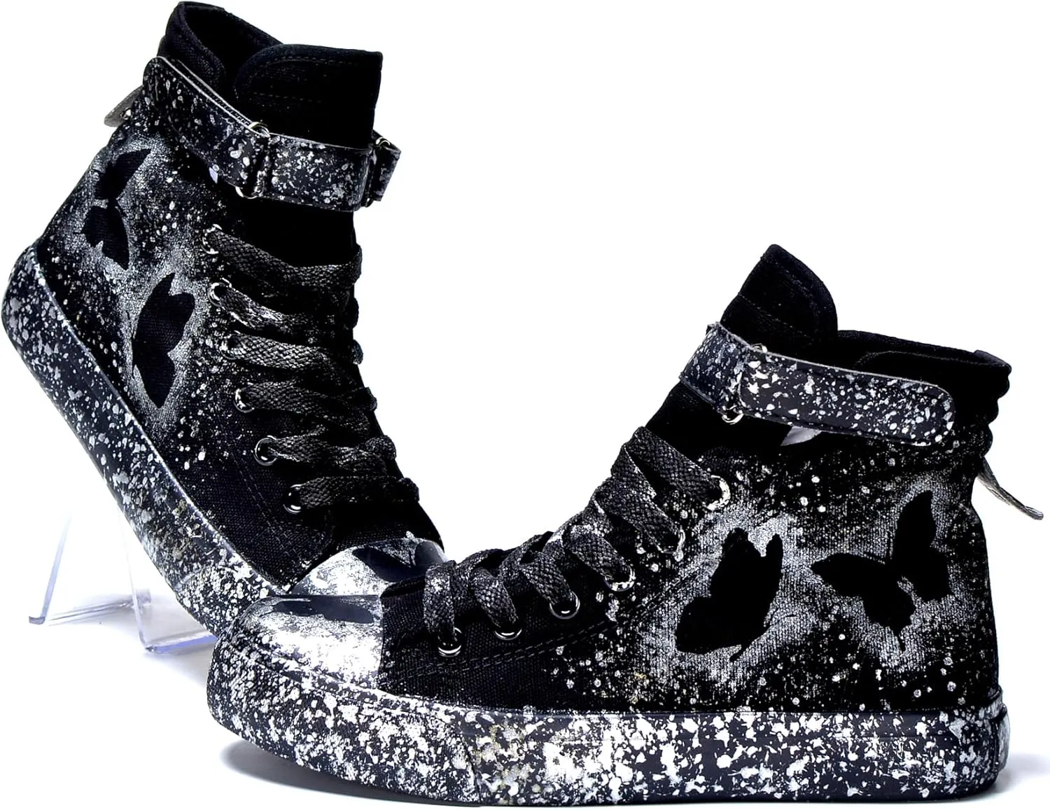 Women's Butterfly Pattern Sneakers Hand-Painted Fashion High Top Casual Lace Up Outdoor Shoes with Hook-and-Loop All-Season Comfort Easy Wear Shoes