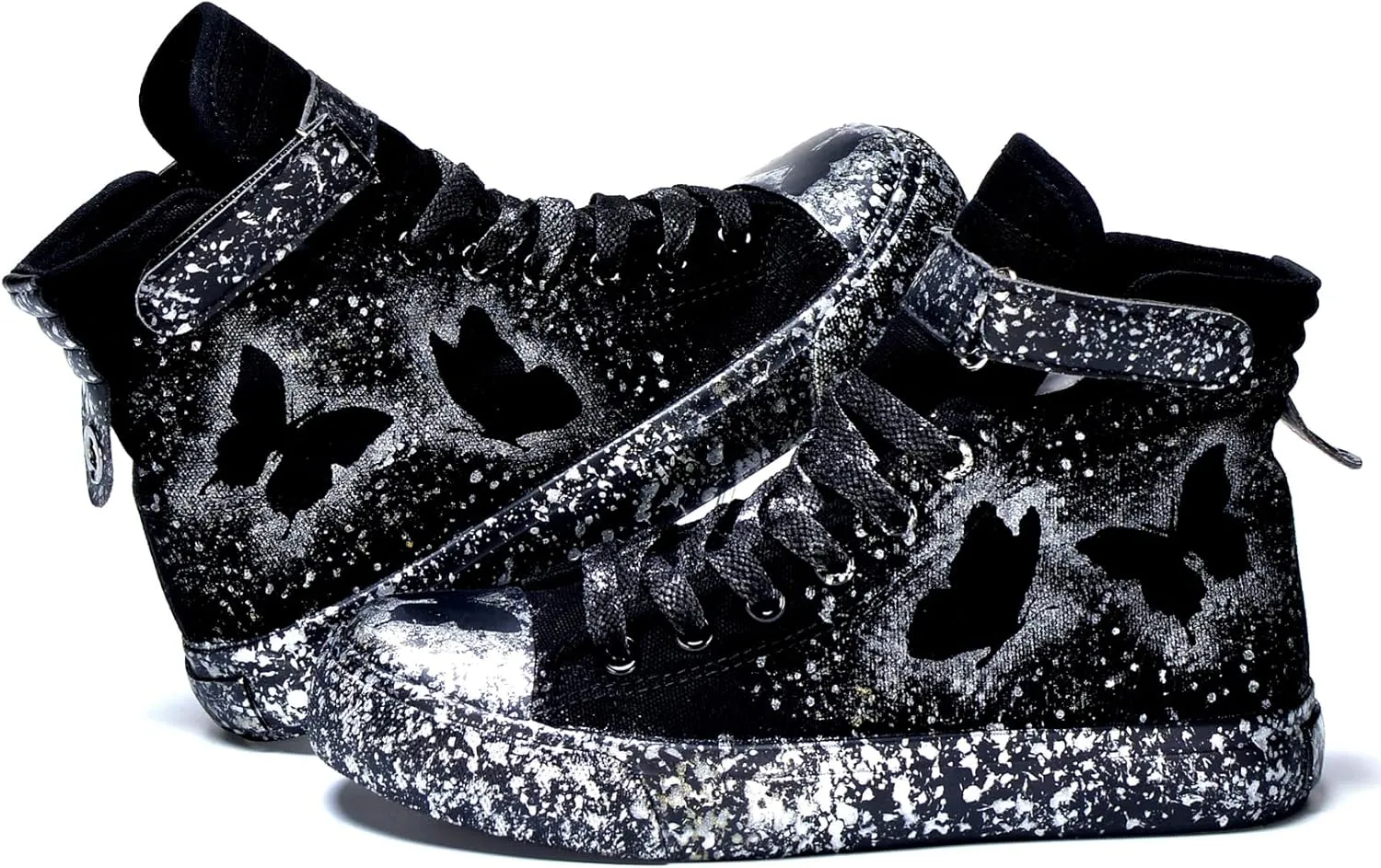 Women's Butterfly Pattern Sneakers Hand-Painted Fashion High Top Casual Lace Up Outdoor Shoes with Hook-and-Loop All-Season Comfort Easy Wear Shoes