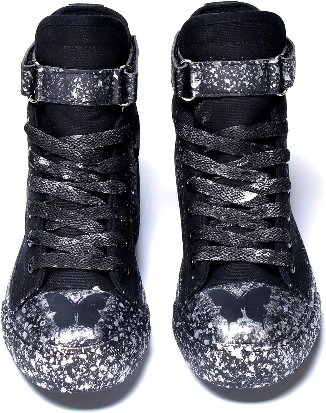 Women's Butterfly Pattern Sneakers Hand-Painted Fashion High Top Casual Lace Up Outdoor Shoes with Hook-and-Loop All-Season Comfort Easy Wear Shoes