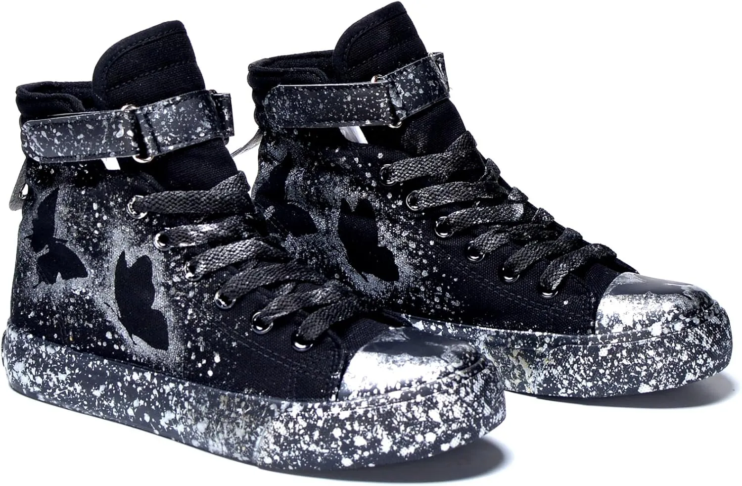 Women's Butterfly Pattern Sneakers Hand-Painted Fashion High Top Casual Lace Up Outdoor Shoes with Hook-and-Loop All-Season Comfort Easy Wear Shoes