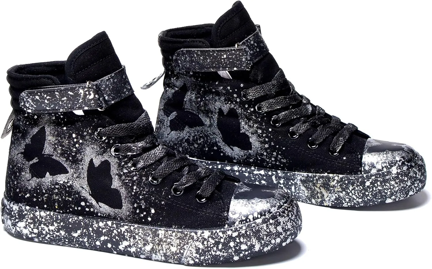 Women's Butterfly Pattern Sneakers Hand-Painted Fashion High Top Casual Lace Up Outdoor Shoes with Hook-and-Loop All-Season Comfort Easy Wear Shoes