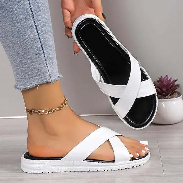Women's Casual Stone Pattern Cross Strap Beach Slippers 19397874S