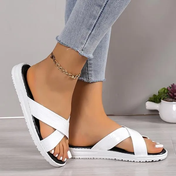 Women's Casual Stone Pattern Cross Strap Beach Slippers 19397874S