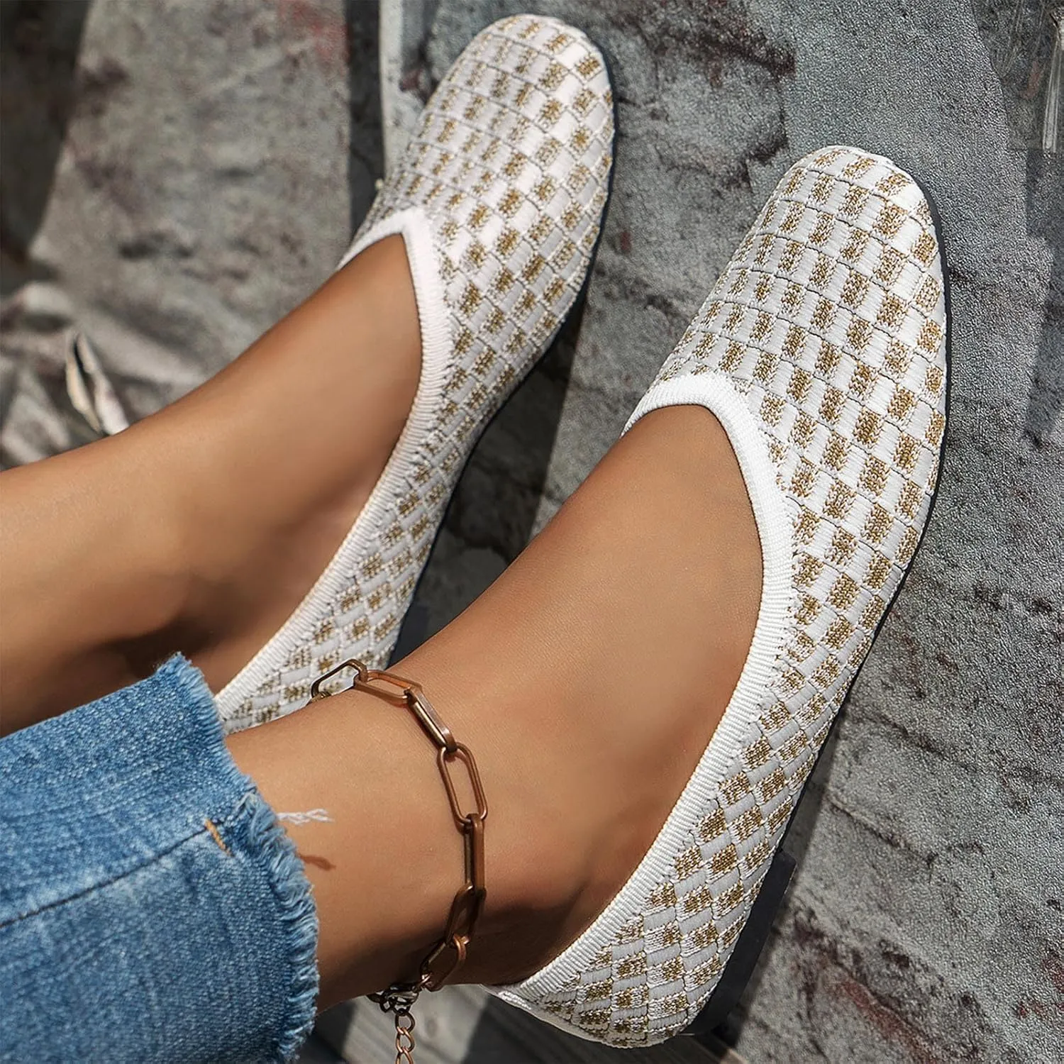 Women's Comfortable Fashion Flats Shoes Women Flat Shoes Slip On Comfortable Walking Ballerina Womens Pointed Toe Flats Knit