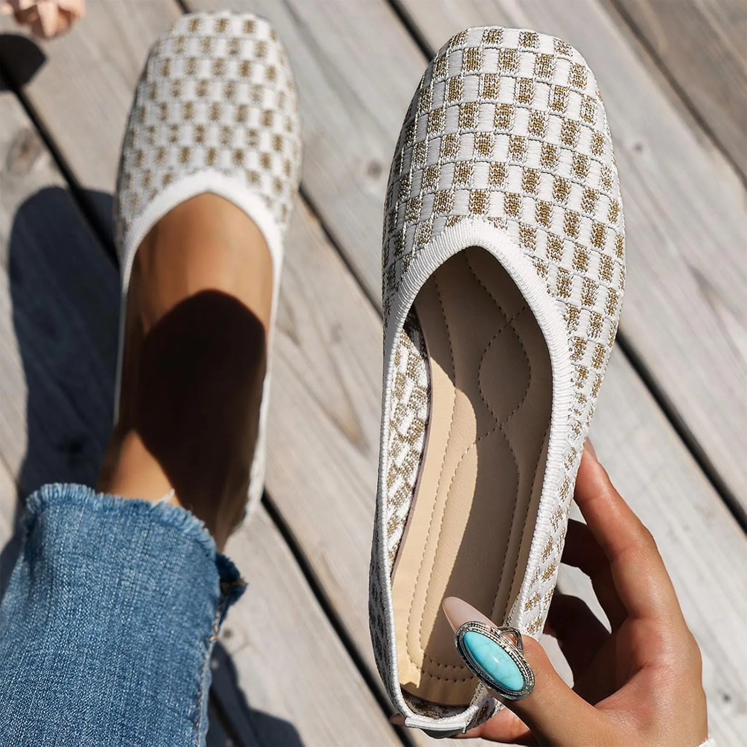 Women's Comfortable Fashion Flats Shoes Women Flat Shoes Slip On Comfortable Walking Ballerina Womens Pointed Toe Flats Knit