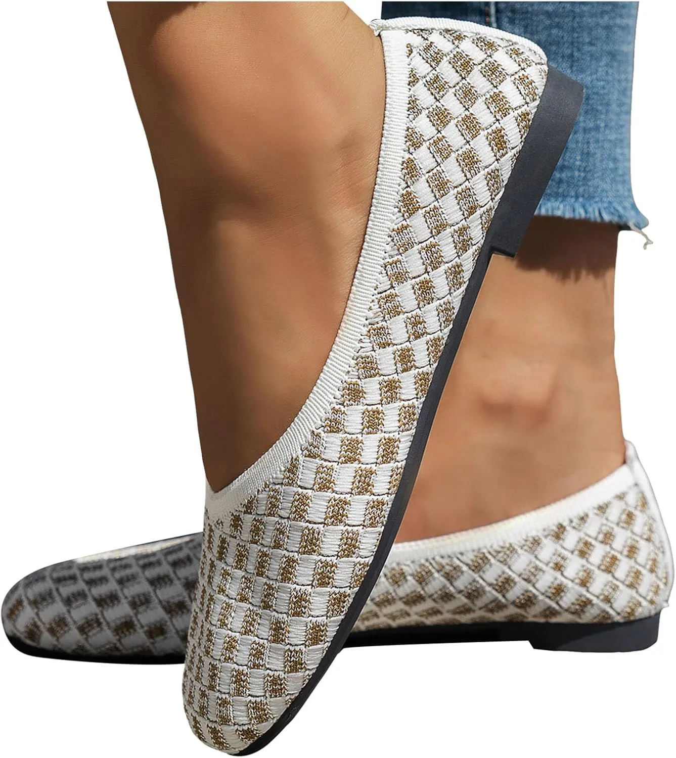 Women's Comfortable Fashion Flats Shoes Women Flat Shoes Slip On Comfortable Walking Ballerina Womens Pointed Toe Flats Knit