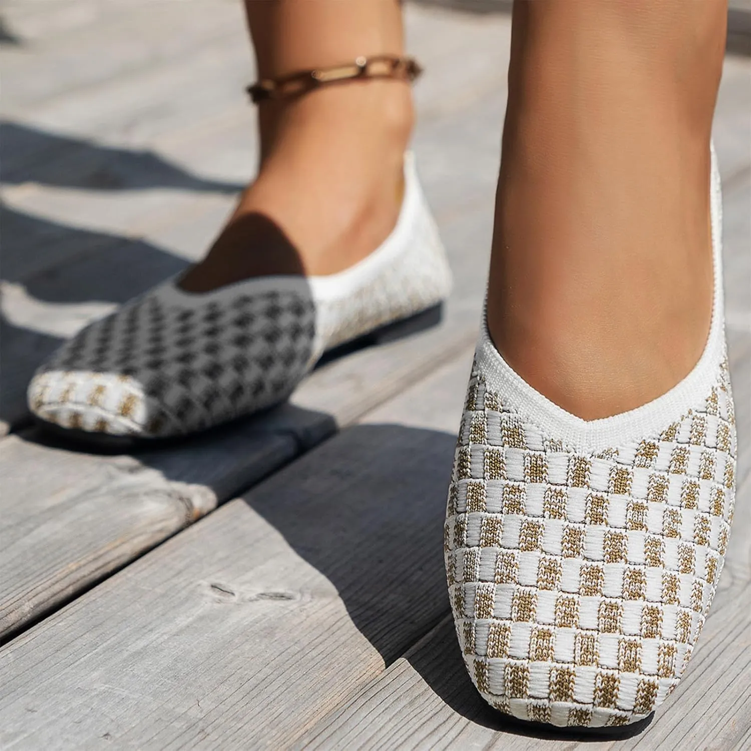 Women's Comfortable Fashion Flats Shoes Women Flat Shoes Slip On Comfortable Walking Ballerina Womens Pointed Toe Flats Knit
