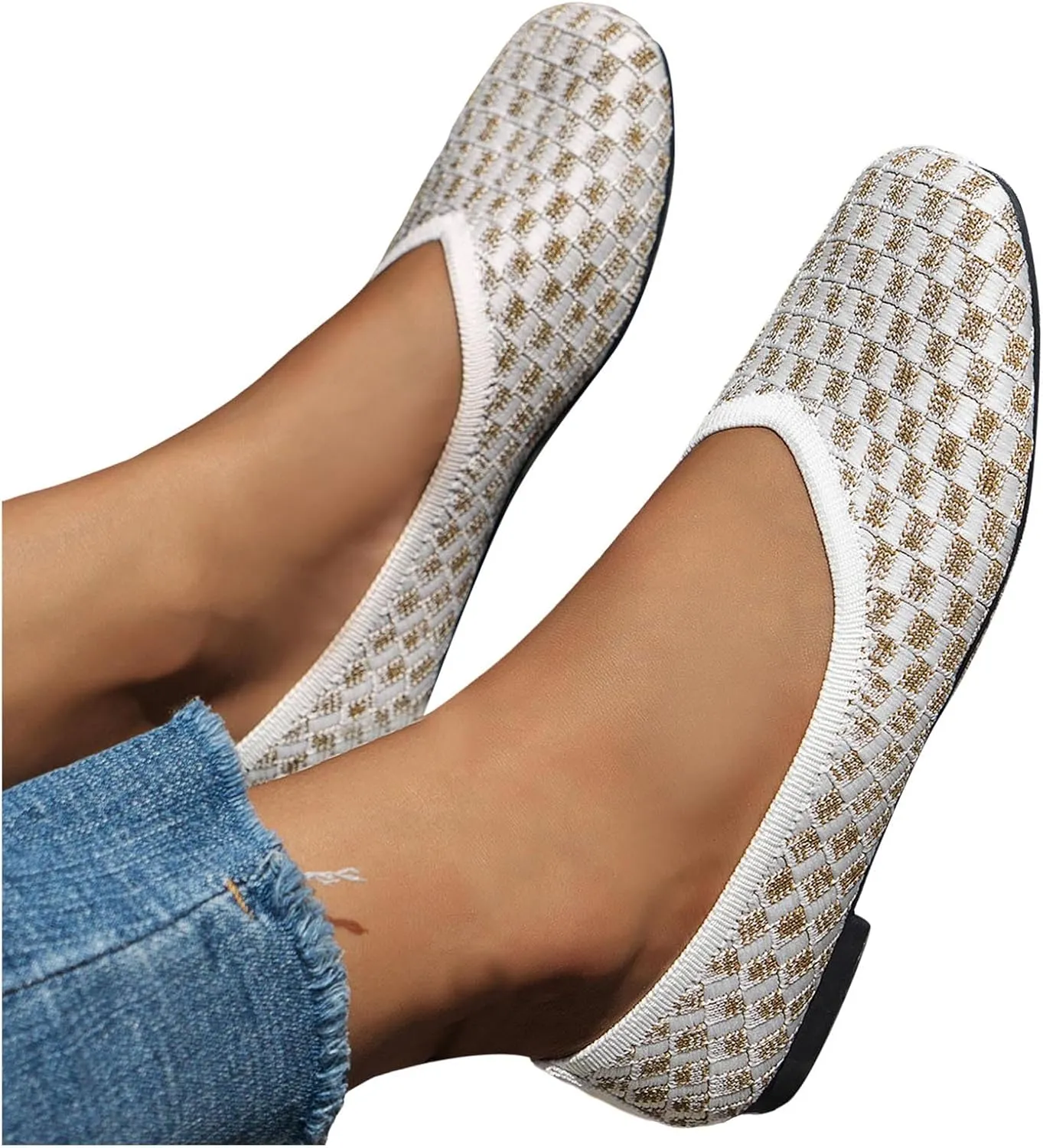 Women's Comfortable Fashion Flats Shoes Women Flat Shoes Slip On Comfortable Walking Ballerina Womens Pointed Toe Flats Knit