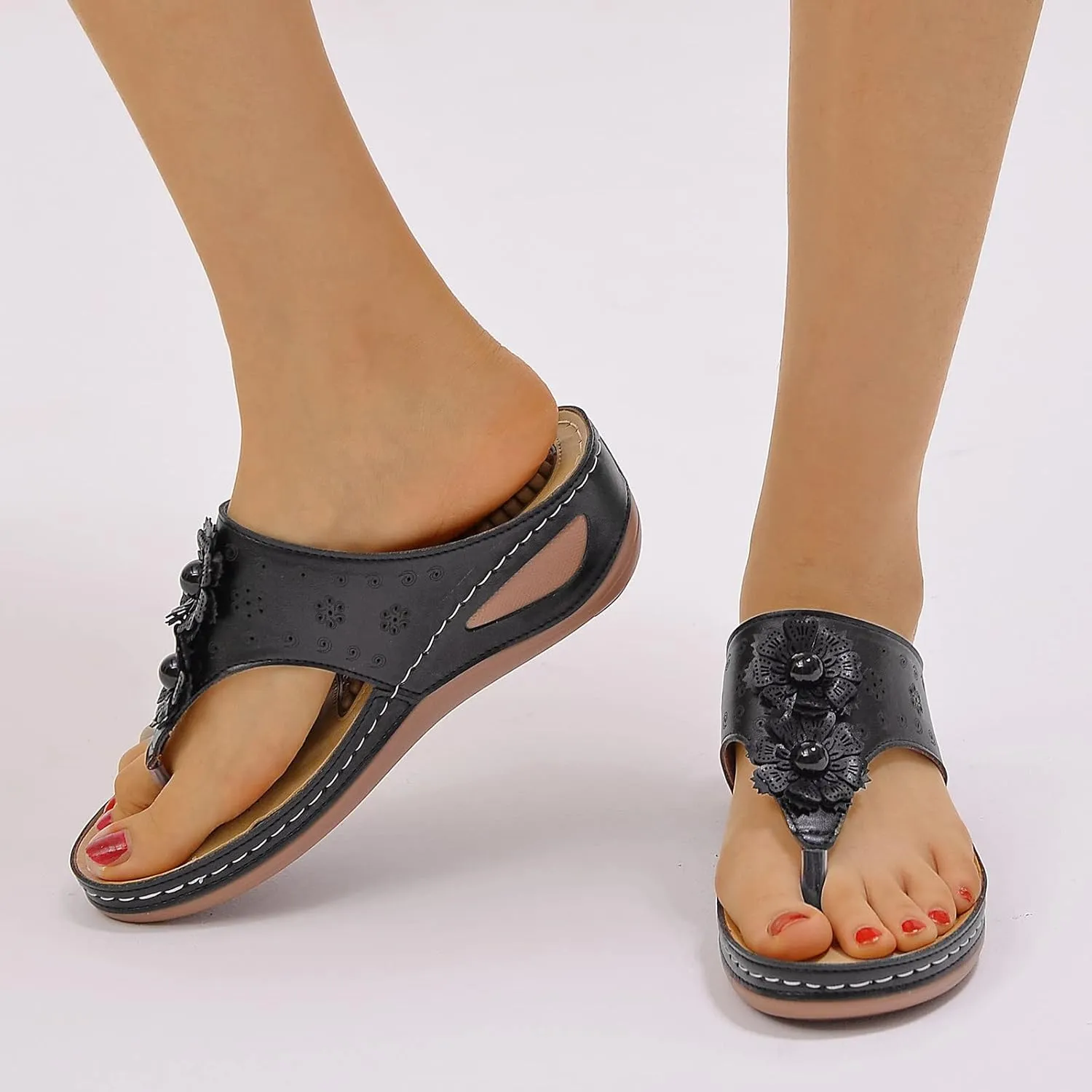 Womens Comfortable Orthopedic Flip Flops with Arch Support Yoga Mat Cushion Summer Beach Sandals for Plantar Fasciitis Pain Relief Walking
