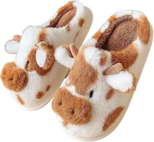 Women's Cow Print Plush Slippers Cute Y2k Cozy Indoor Home Warm Fluffy Slippers for Winter Comfort