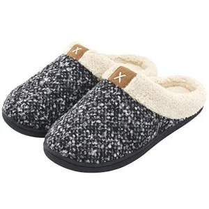 Women's Cozy Memory Foam Slippers Outdoor, Anti-Skid Rubber Sole (7-8, Black/Grey)