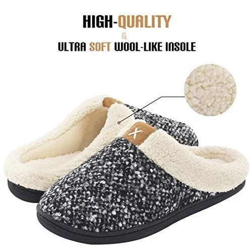 Women's Cozy Memory Foam Slippers Outdoor, Anti-Skid Rubber Sole (7-8, Black/Grey)