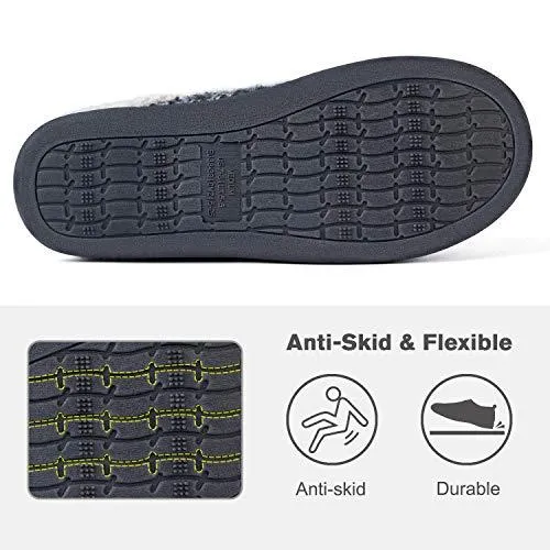 Women's Cozy Memory Foam Slippers Outdoor, Anti-Skid Rubber Sole (7-8, Black/Grey)