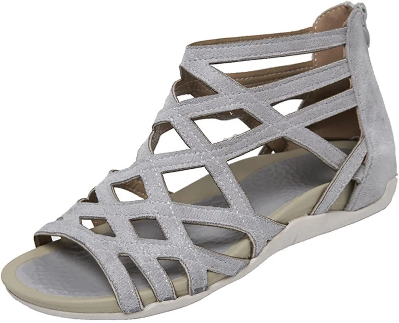 Women's Cross Strappy Stylish Sandal Back Zipper Solid Orthopedic Sandals Breathe Summer Spring Flats Open Toe Shoe