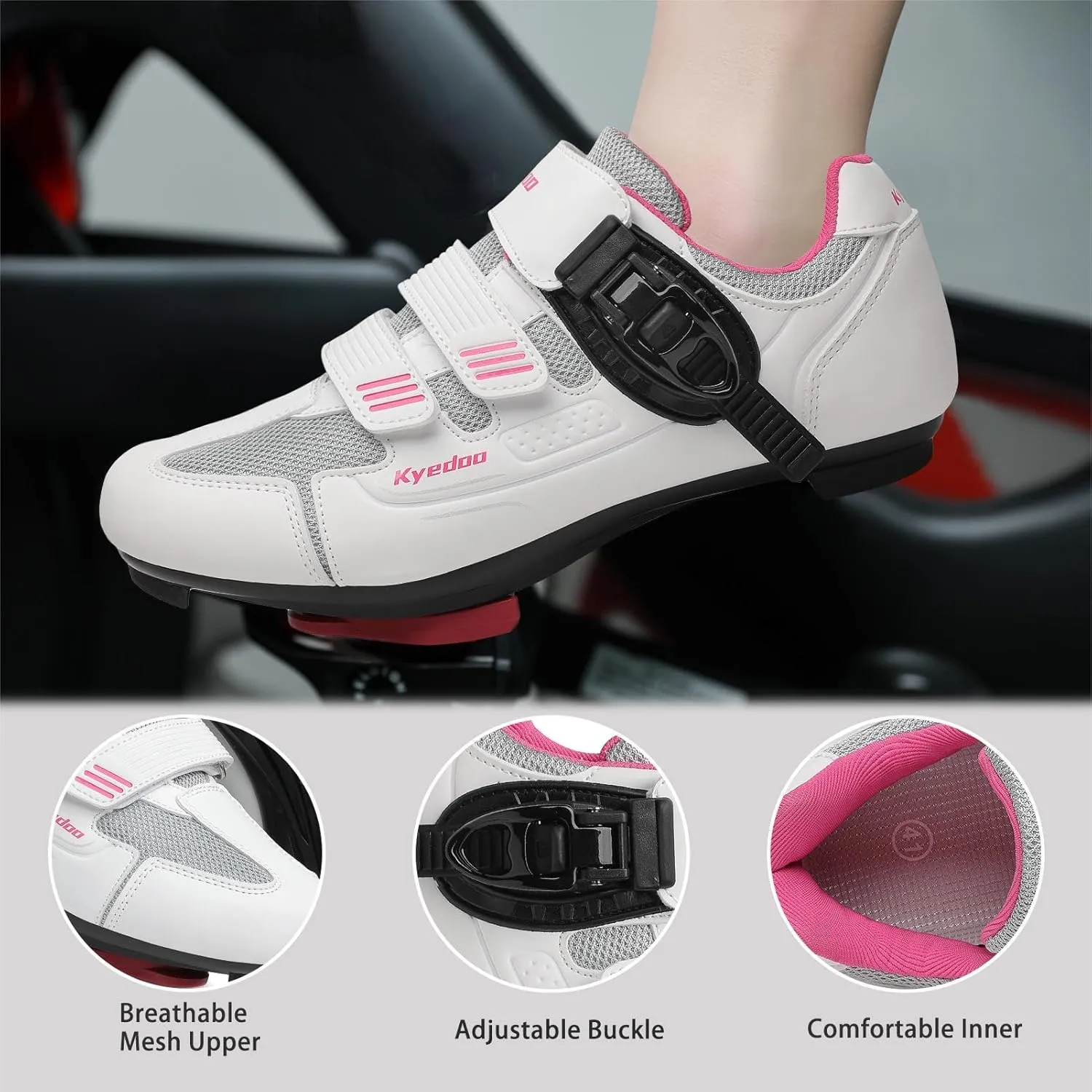 Womens Cycling Shoes Compatible with Peloton Bike Clip in Ladies Indoor Cycling Road Bike Riding Biking Shoes, Pre-Installed Delta Cleats