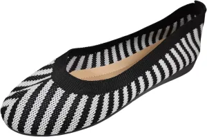 Women's Dress Flat Ballet Low Wedge Ladies Fashion Breathable Striped Knitted Mesh Flat Women's Ballet Flat Comfortable