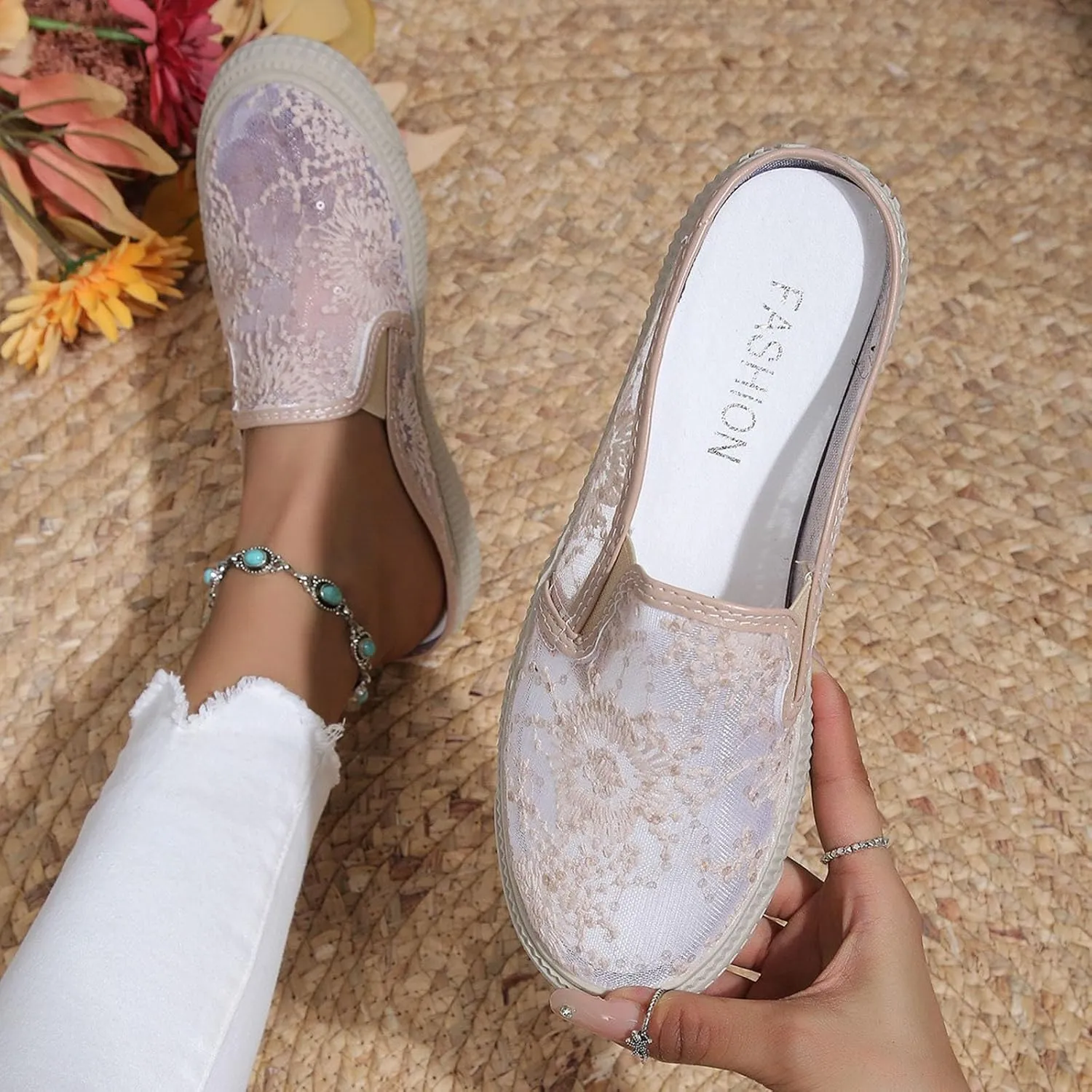 Women's Dress Flat Ballet Low Wedge Ladies Hollow Breathable Fisherman Shoes Mesh Women's Ballet Flat Comfortable