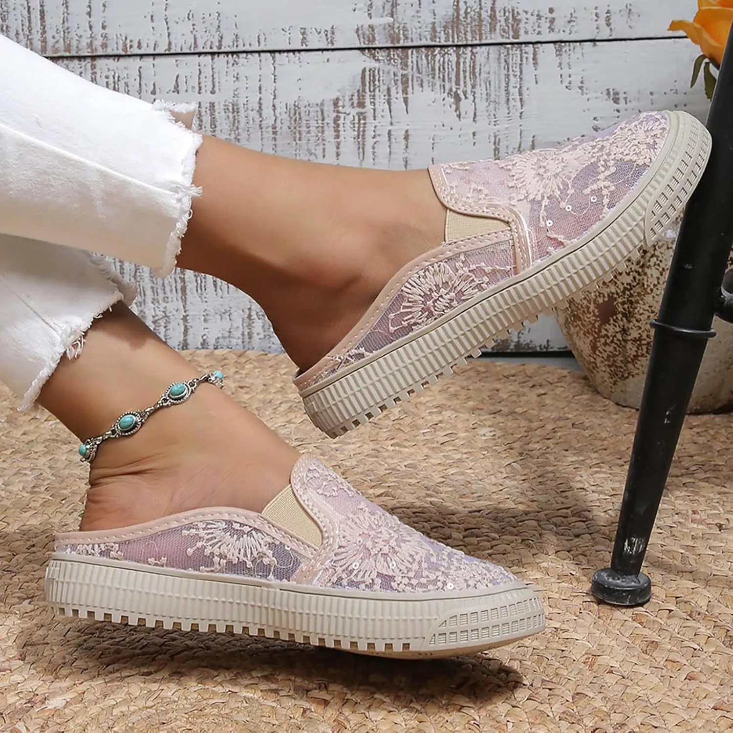 Women's Dress Flat Ballet Low Wedge Ladies Hollow Breathable Fisherman Shoes Mesh Women's Ballet Flat Comfortable