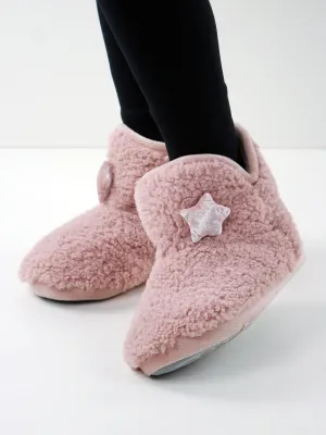 Women's Faux Fur Closed Toe Boots Slippers,Pink