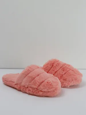 Women's Faux Fur Slip-On Slippers,Salmon