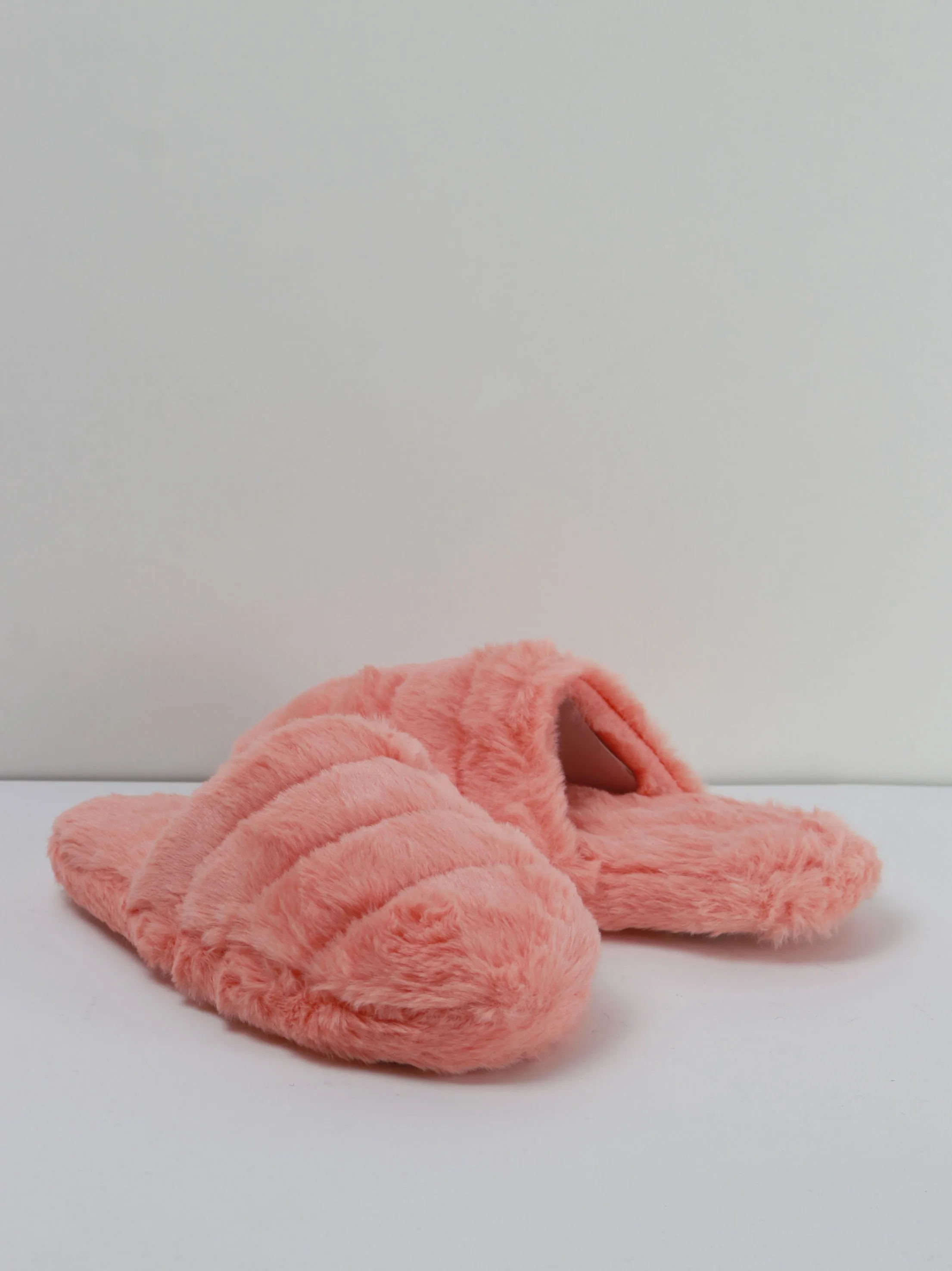 Women's Faux Fur Slip-On Slippers,Salmon