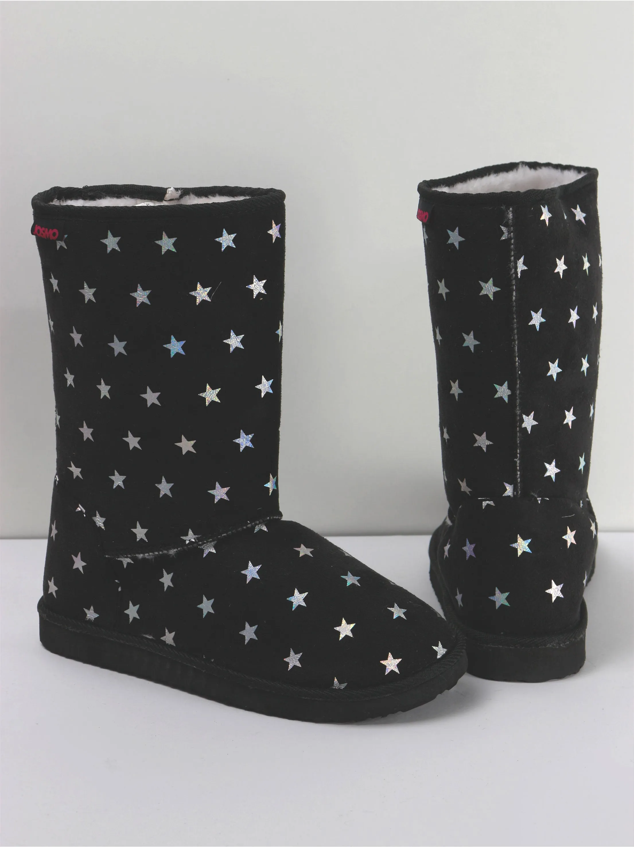 Women's Faux Stars Print Mid-Calf Ankle Boot,Black