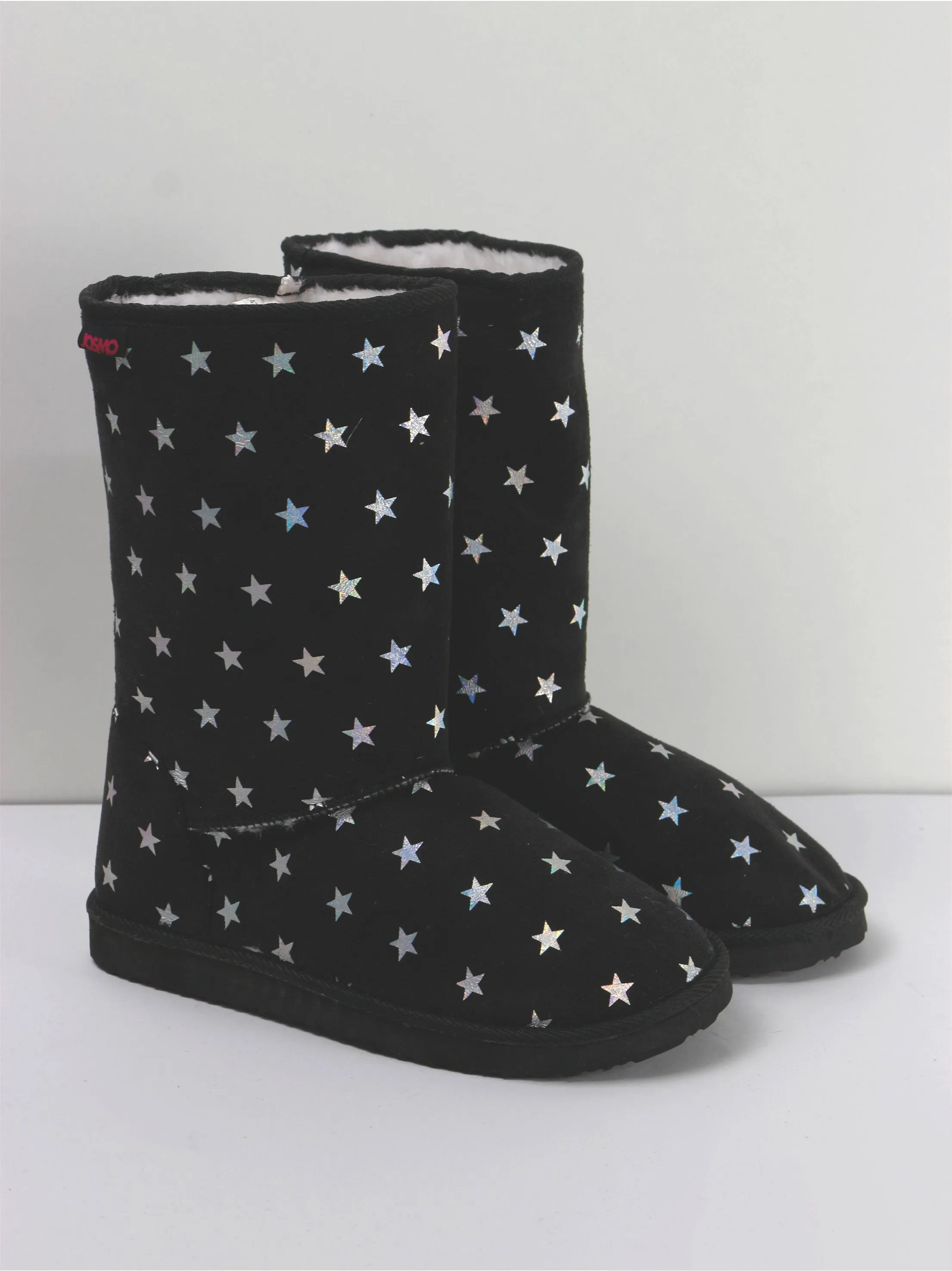 Women's Faux Stars Print Mid-Calf Ankle Boot,Black