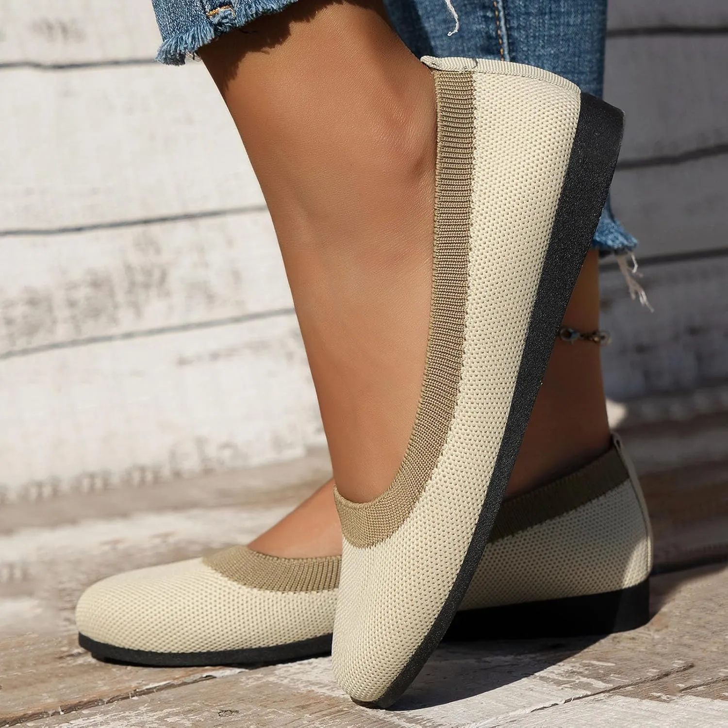 Womens Flats Comfortable Dressy Casual Women's Slip on Shoes Leisure Soft Sole Comfortable Shoes Outdoor Color Block Mesh Flats