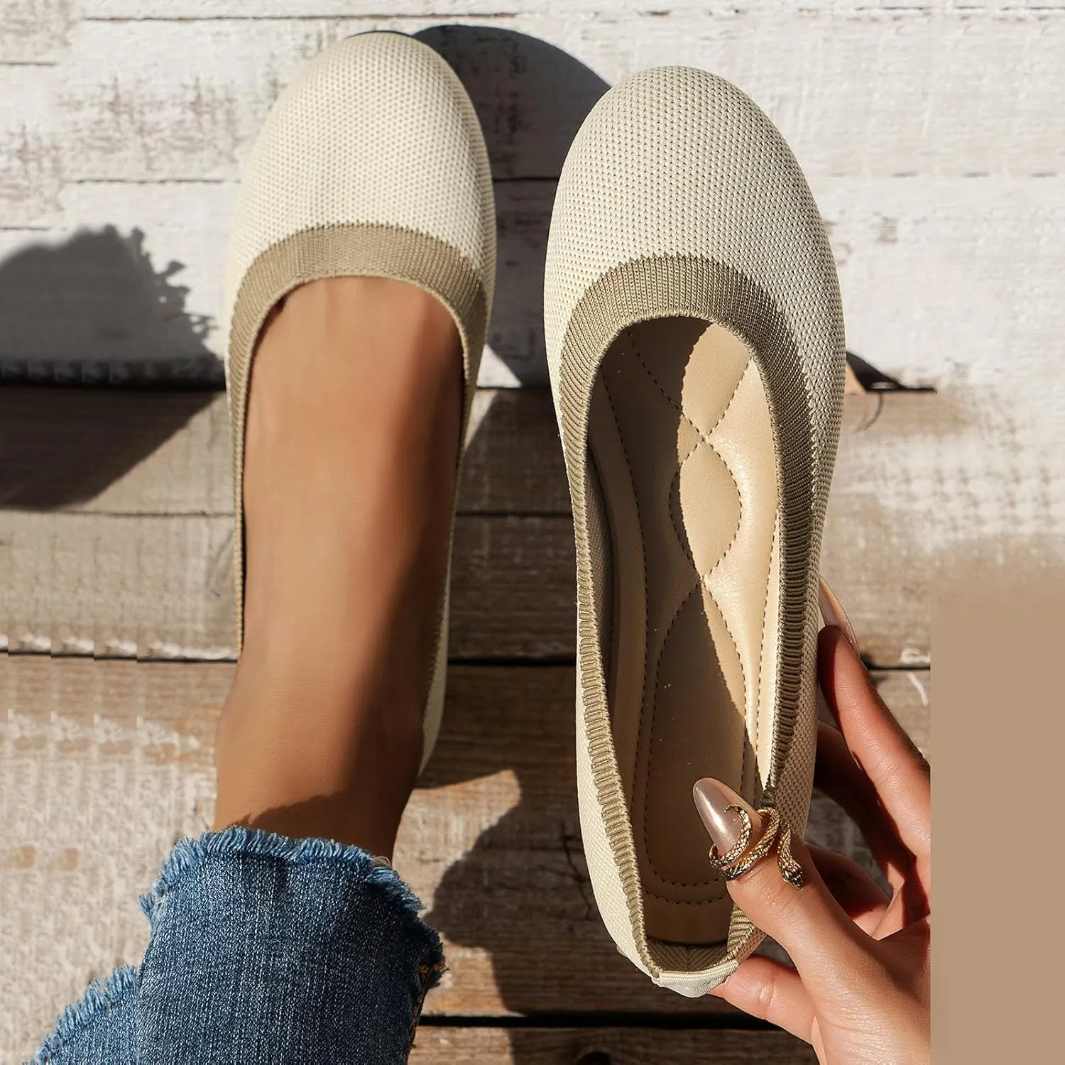 Womens Flats Comfortable Dressy Casual Women's Slip on Shoes Leisure Soft Sole Comfortable Shoes Outdoor Color Block Mesh Flats