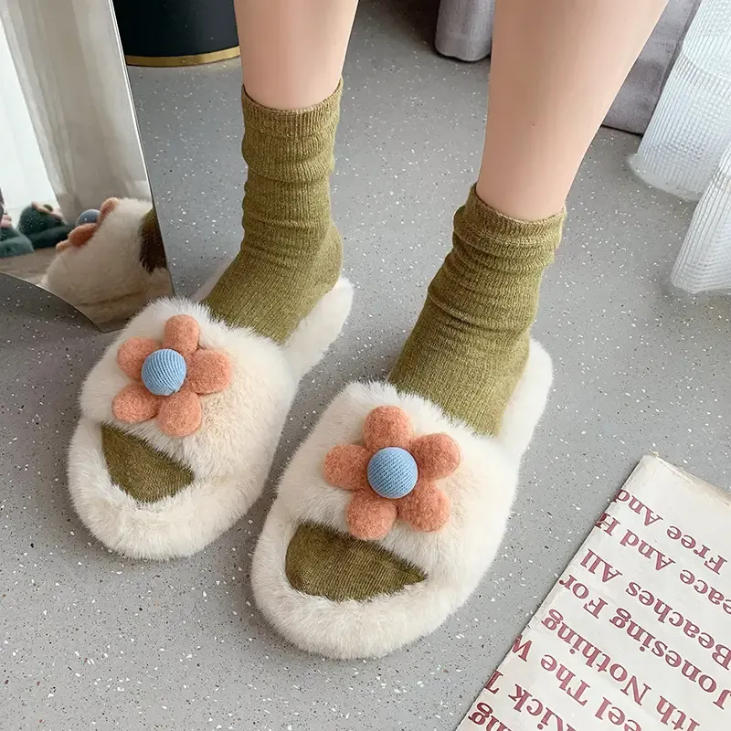 Women's Flower Fluffy Cotton Slippers