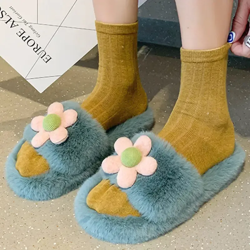 Women's Flower Fluffy Cotton Slippers