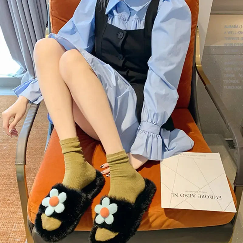 Women's Flower Fluffy Cotton Slippers