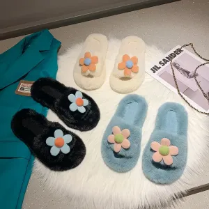 Women's Flower Fluffy Cotton Slippers