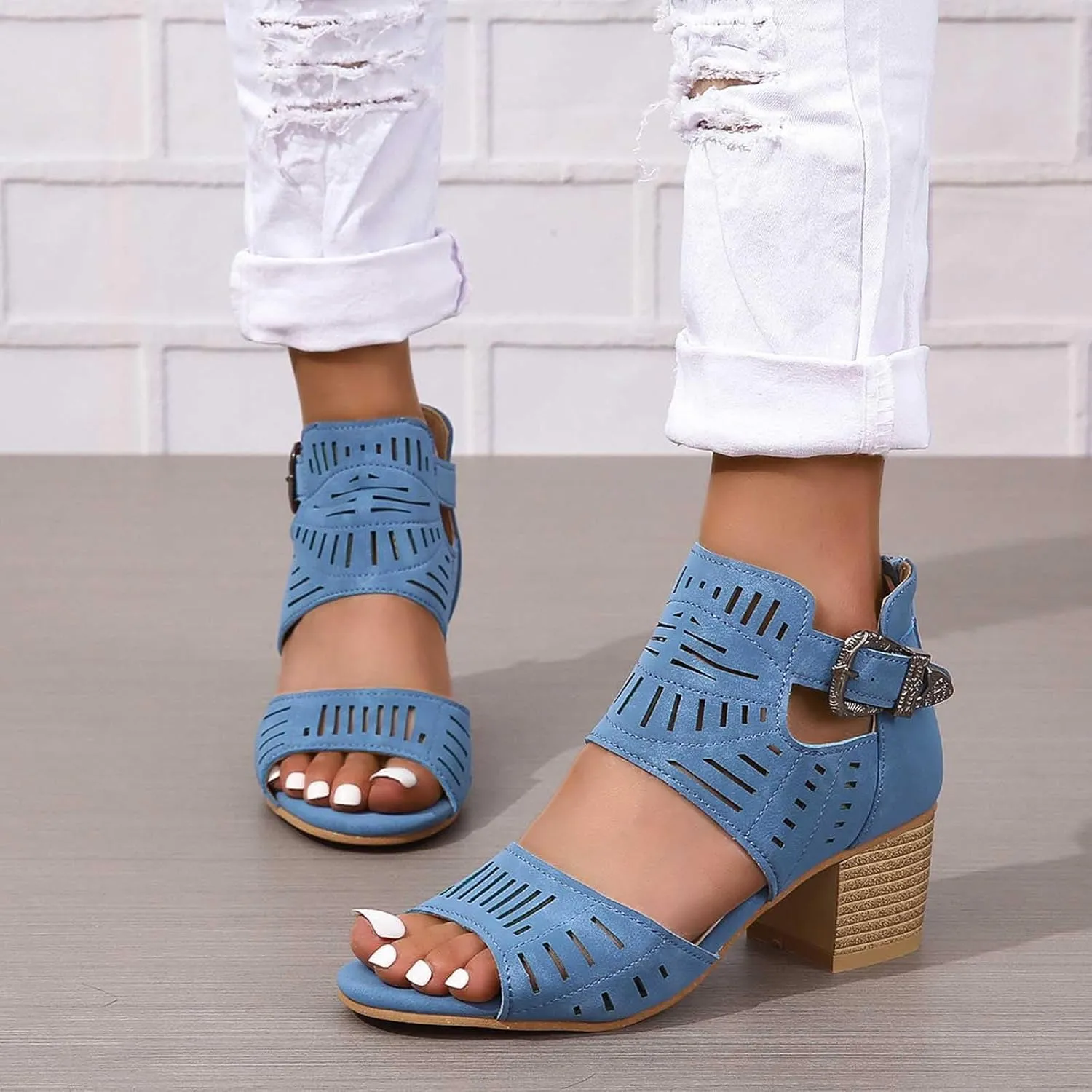 Women's Gothic Hollow Out Sandals Summer Open Toe High Heel Hook and Eye Trendy Shoe Back Zipper Stylish Sandal