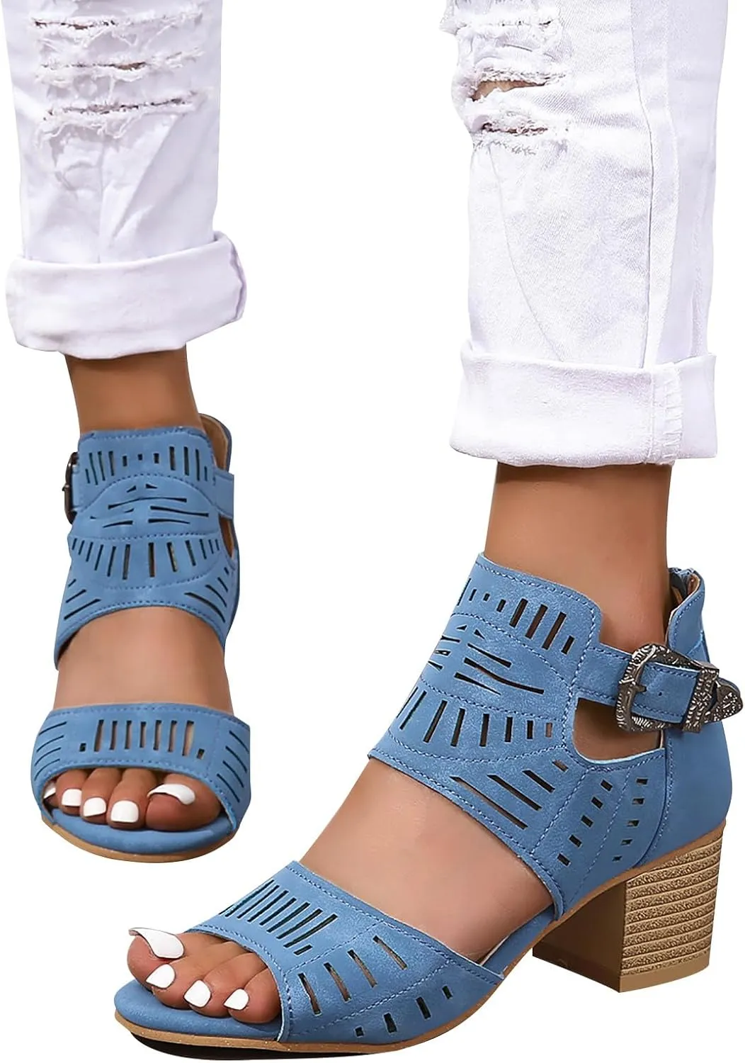 Women's Gothic Hollow Out Sandals Summer Open Toe High Heel Hook and Eye Trendy Shoe Back Zipper Stylish Sandal