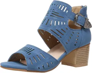 Women's Gothic Hollow Out Sandals Summer Open Toe High Heel Hook and Eye Trendy Shoe Back Zipper Stylish Sandal