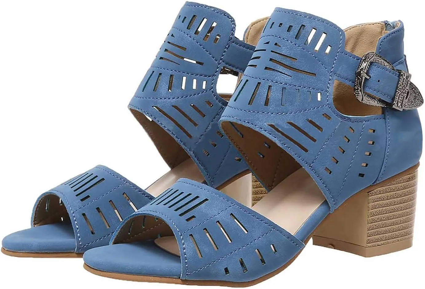 Women's Gothic Hollow Out Sandals Summer Open Toe High Heel Hook and Eye Trendy Shoe Back Zipper Stylish Sandal