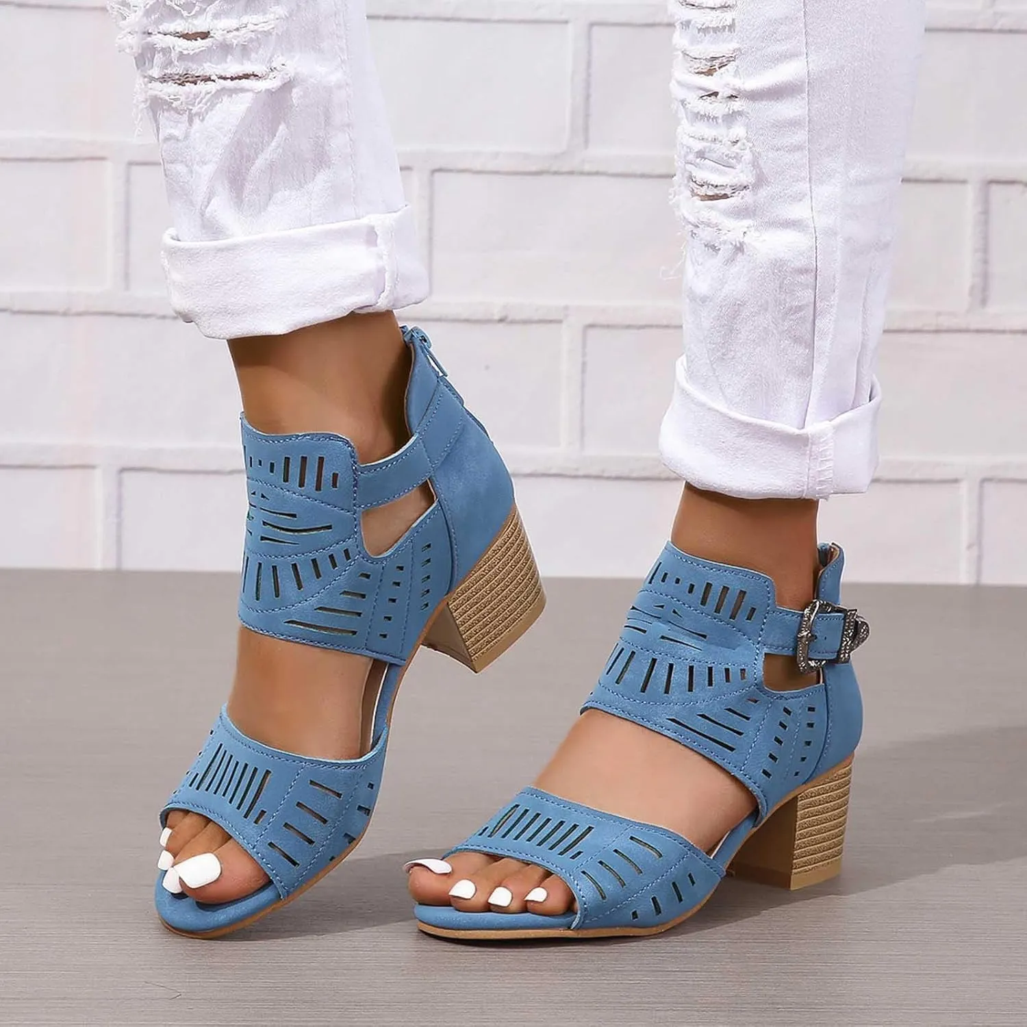 Women's Gothic Hollow Out Sandals Summer Open Toe High Heel Hook and Eye Trendy Shoe Back Zipper Stylish Sandal