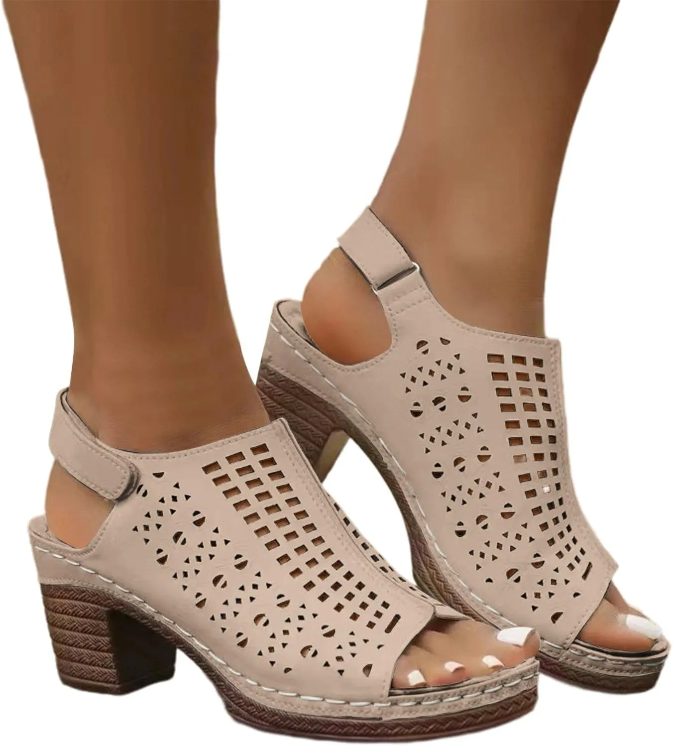 Women's High Heel Sandals Open Toe Cutout Design Trendy Summer Dressy Casual Comfortable Beach Vacation Wedge