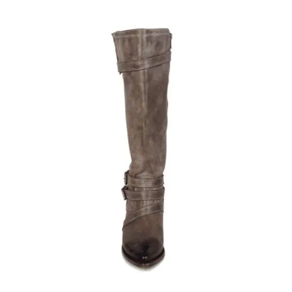 Women's High Shaft Belt Buckle Knight Boots with Chunky High Heels 26875201C