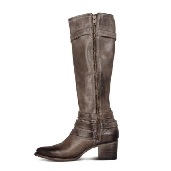 Women's High Shaft Belt Buckle Knight Boots with Chunky High Heels 26875201C