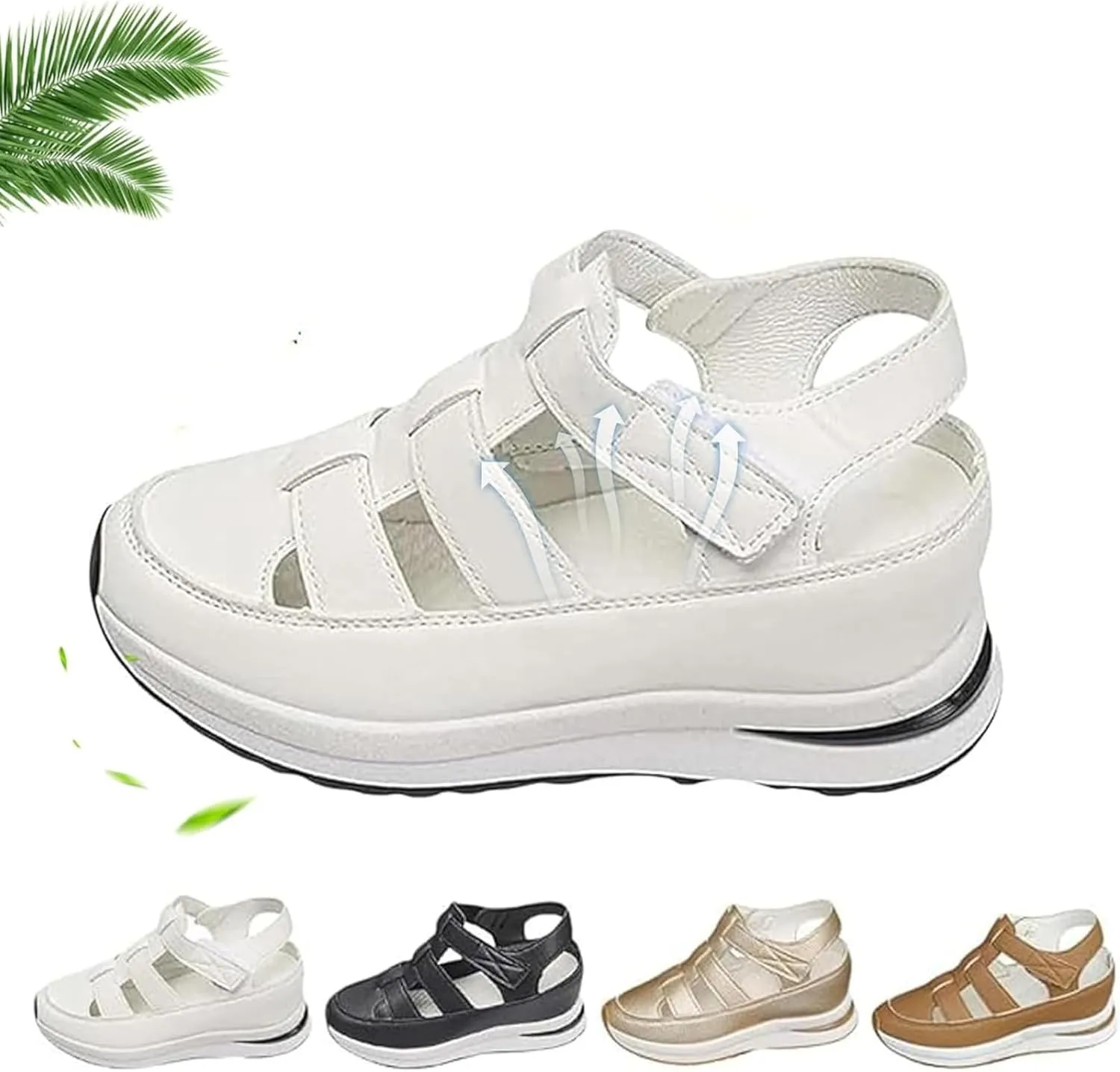 Women's Hollow Out Breathable Platform Wedge Sandals Sneakers, Womens Stylish Closed Toe Roman Sandal Adjustable Strap