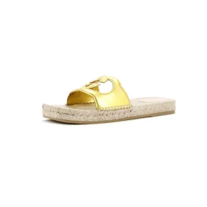 Women's Interlocking G Cut-Out Espadrille Slide Sandals Leather