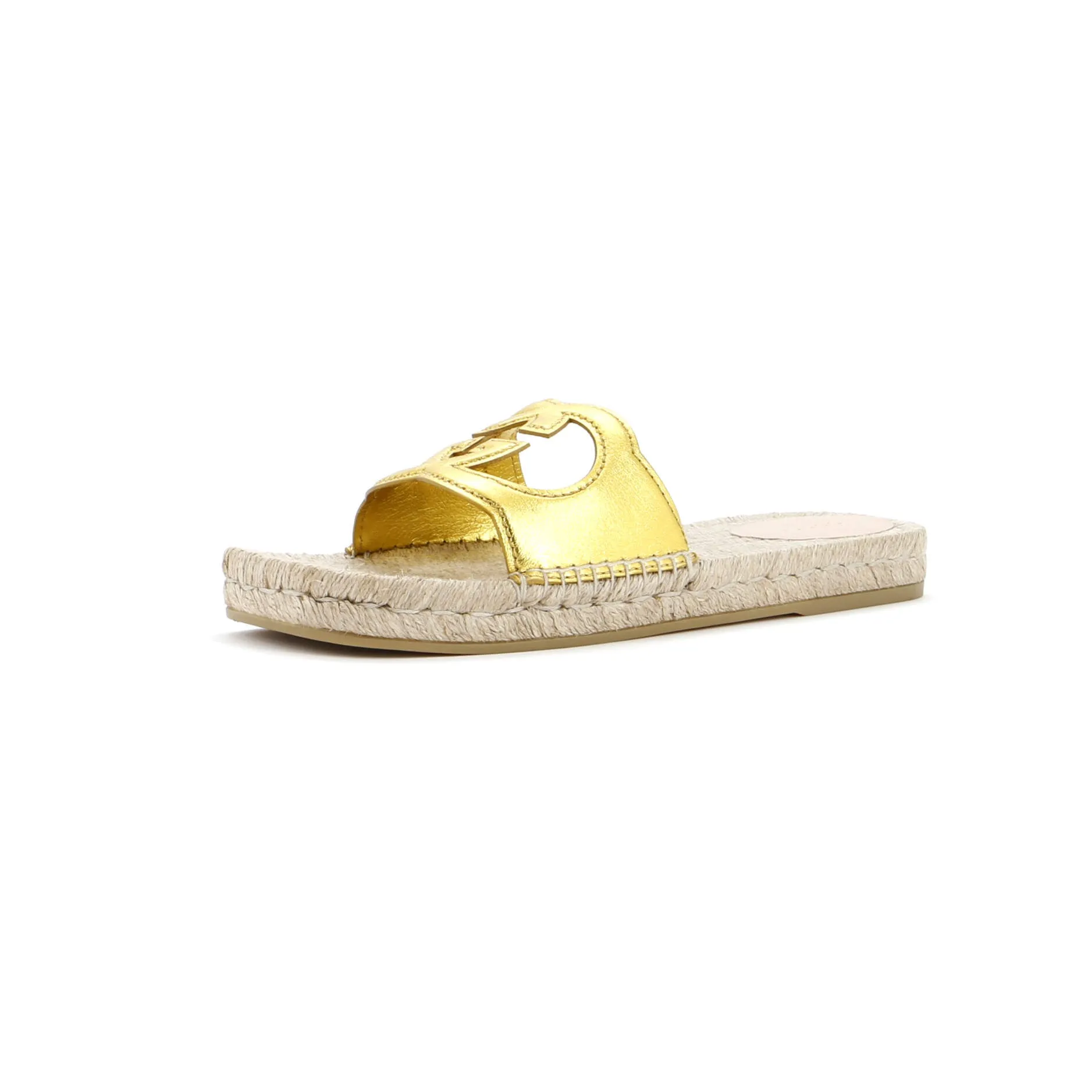 Women's Interlocking G Cut-Out Espadrille Slide Sandals Leather
