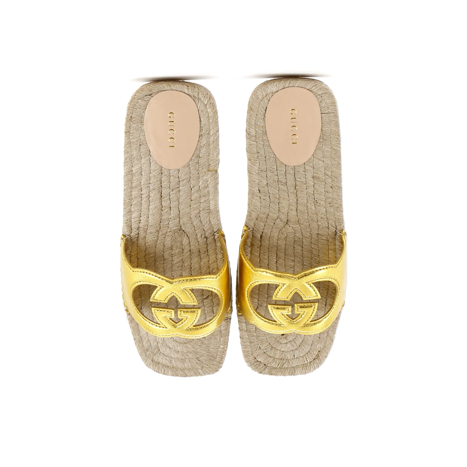 Women's Interlocking G Cut-Out Espadrille Slide Sandals Leather