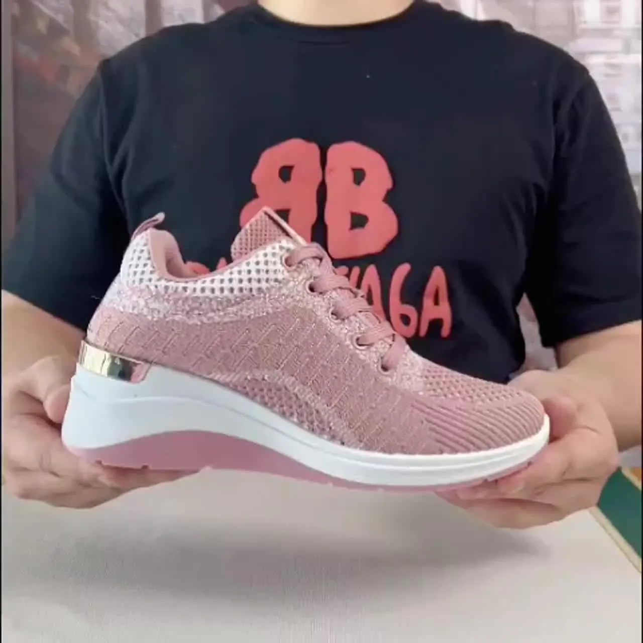 Women's Knitted Chunky Sneakers, Comfortable Height Increasing Sports Shoes, Casual Walking Shoes