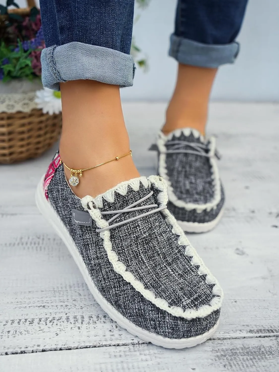 Women's Lace-up Slip-on Hey Loafers Canvas Boat Lightweight Sole Easy Wear Comfortable Driving Walking Leisure Versatile,Suitable Multiple Seasons Shoes,Brown/Khaki/Black