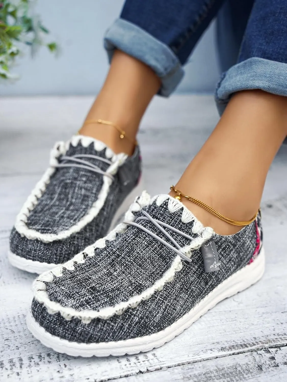 Women's Lace-up Slip-on Hey Loafers Canvas Boat Lightweight Sole Easy Wear Comfortable Driving Walking Leisure Versatile,Suitable Multiple Seasons Shoes,Brown/Khaki/Black