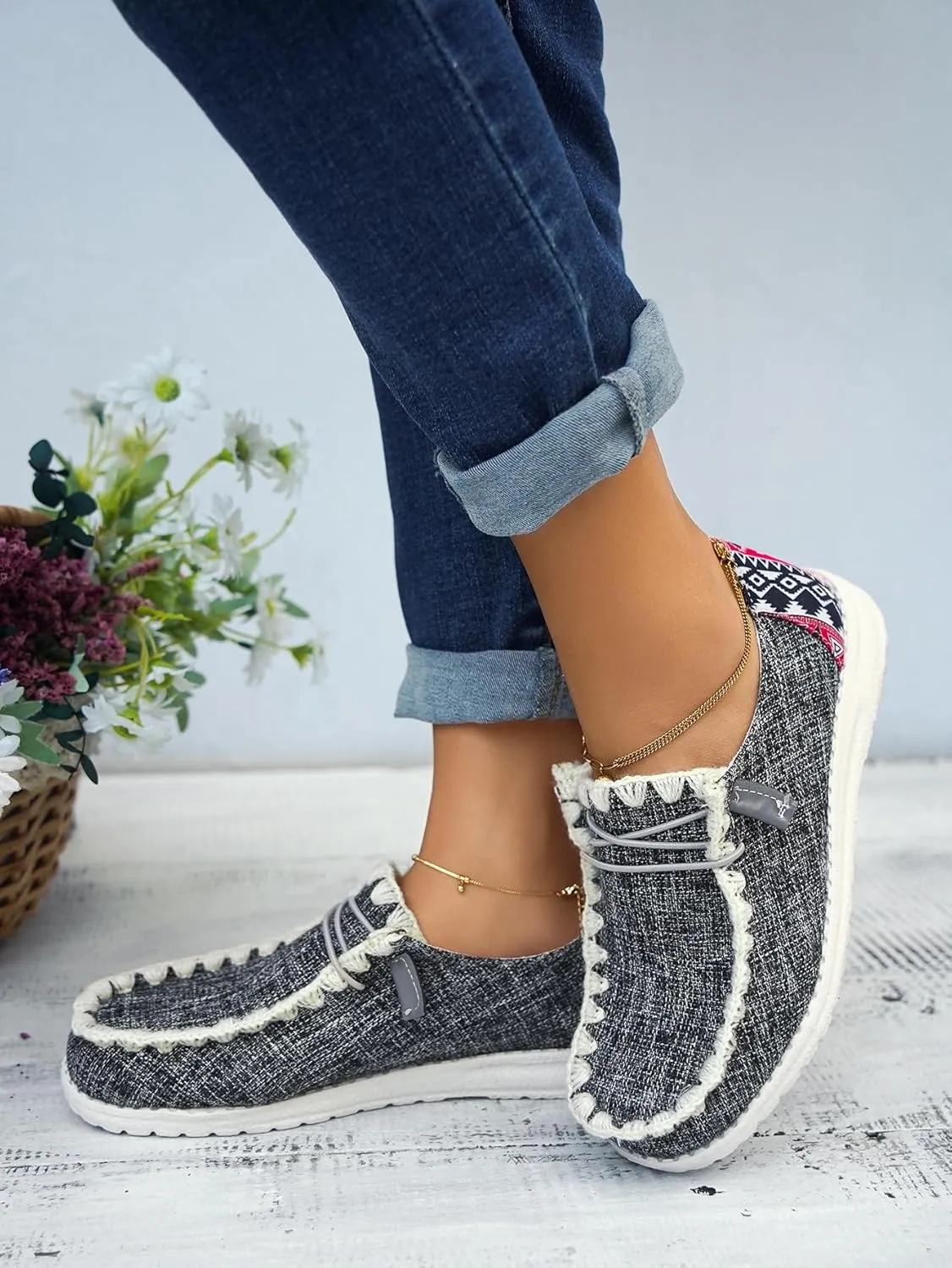 Women's Lace-up Slip-on Hey Loafers Canvas Boat Lightweight Sole Easy Wear Comfortable Driving Walking Leisure Versatile,Suitable Multiple Seasons Shoes,Brown/Khaki/Black
